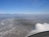 Flying towards downtown Los Angeles